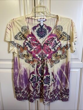 Purple Butterfly V-Neck Women's Top